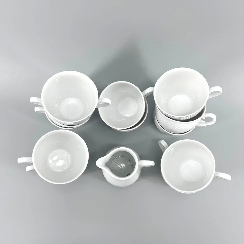 Oscar de la Renta Old Dresden Fine China 12 Tea Cups and 1 Creamer All White